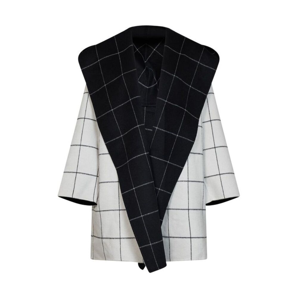 Toteme Women Black And White Check Double Hooded Coat